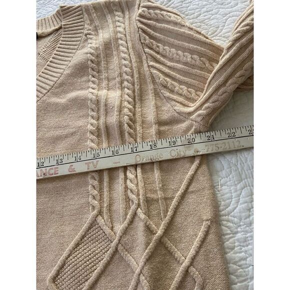 FATE Women's 1XL Khaki Cable Knit V-Neck Chunky Sweater Long Sleeve Pullover - Picture 10 of 11